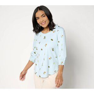 Cuddl Duds Cottonwear + Pick of the Day Smocked Top Womens XL Avocados Smocked